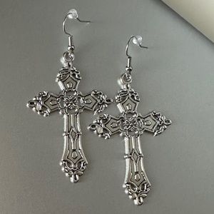 Vintage Cross Earrings Large Cross Earrings Dangle Gothic Religious Silver New